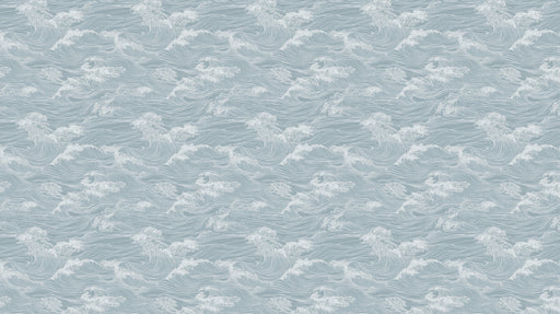 Coastal Breeze Mural Wallpaper | Dusty Blue and White Flowing Wave Pattern