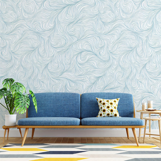 Whispering Currents Mural Wallpaper | Light Turquoise Swirl Lines on White Background