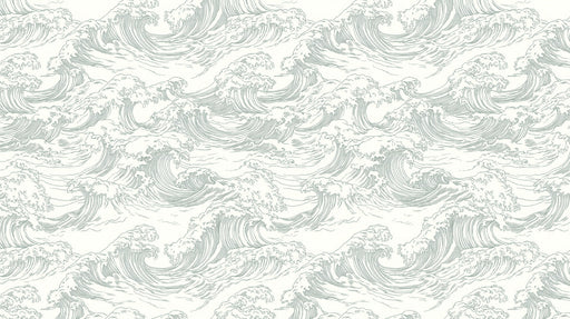 Stormwave Line Art Mural Wallpaper | Sage on Ivory Wave Pattern