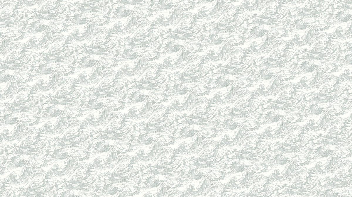Stormwave Line Art Mural Wallpaper | Sage on Ivory Wave Pattern