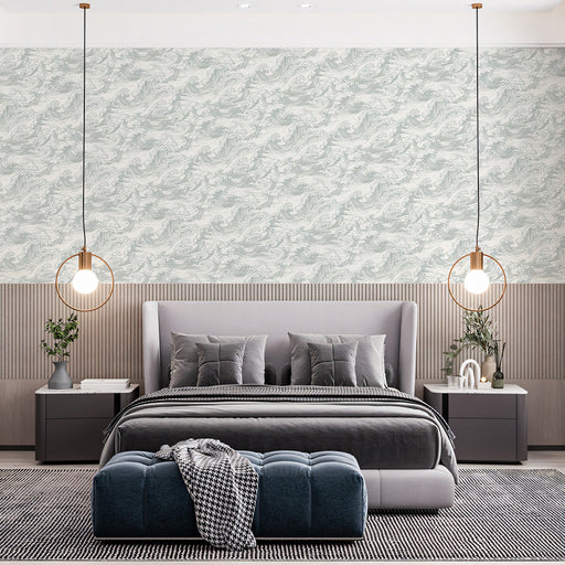 Stormwave Line Art Mural Wallpaper | Sage on Ivory Wave Pattern