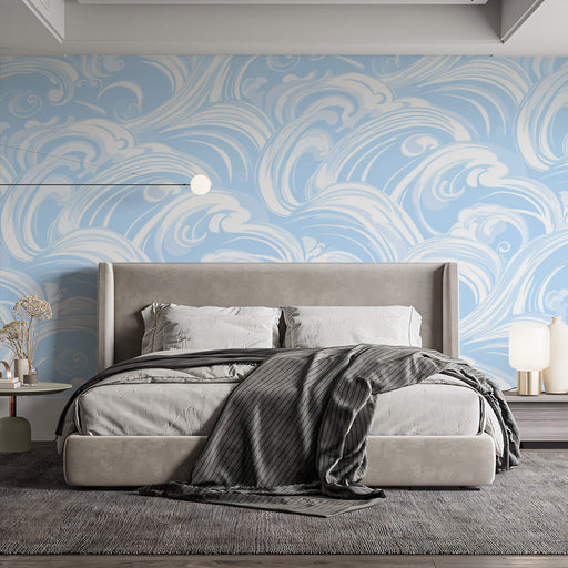 Sky Surge Mural Wallpaper | Bright Blue Cloud Wave Pattern