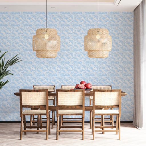 Sky Surge Mural Wallpaper | Bright Blue Cloud Wave Pattern
