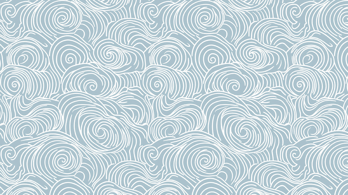 Stormwave Line Art Mural Wallpaper | Sage on Ivory Wave Pattern
