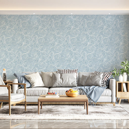 Stormwave Line Art Mural Wallpaper | Sage on Ivory Wave Pattern