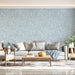 Stormwave Line Art Mural Wallpaper | Sage on Ivory Wave Pattern