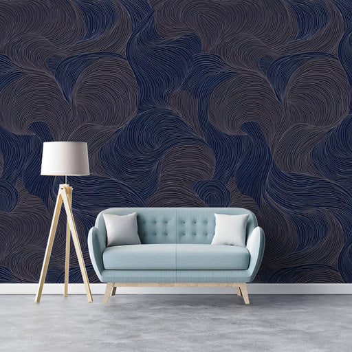 Deep Wave Swirl Mural Wallpaper | Navy Blue and Charcoal Flow Pattern