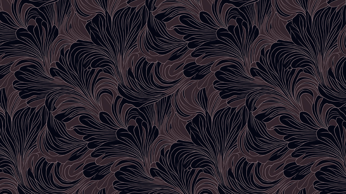 Midnight Bloom Wave Mural Wallpaper | Black and Plum with Delicate Line Accents