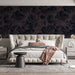 Midnight Bloom Wave Mural Wallpaper | Black and Plum with Delicate Line Accents
