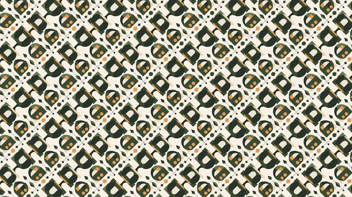 Modern Retro Pattern Mural Wallpaper | Black Green Beige Geometric Blocks