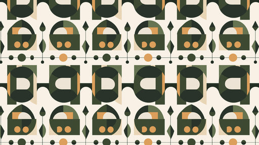 Modern Retro Pattern Mural Wallpaper | Black Green Beige Geometric Blocks