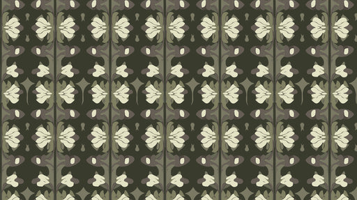 Vintage Botanical Mural Wallpaper | Olive Green Floral Pattern