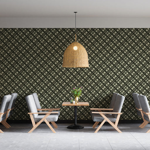 Vintage Botanical Mural Wallpaper | Olive Green Floral Pattern