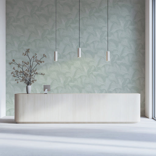 Abstract Ginkgo Mural Wallpaper | Mint Green and White Flowing Leaves