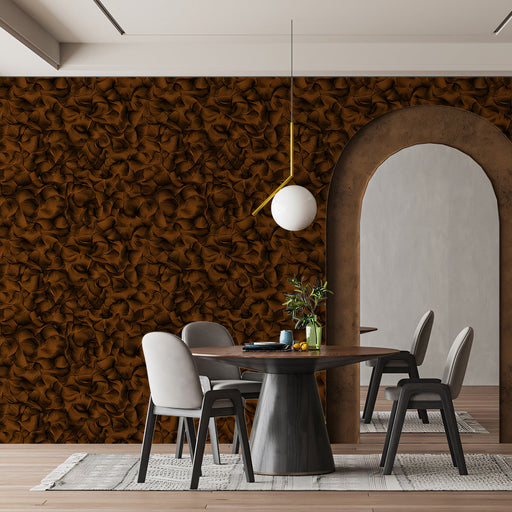 Brown Petal Swirl Mural Wallpaper | Deep Cocoa Textured Floral Wave Pattern