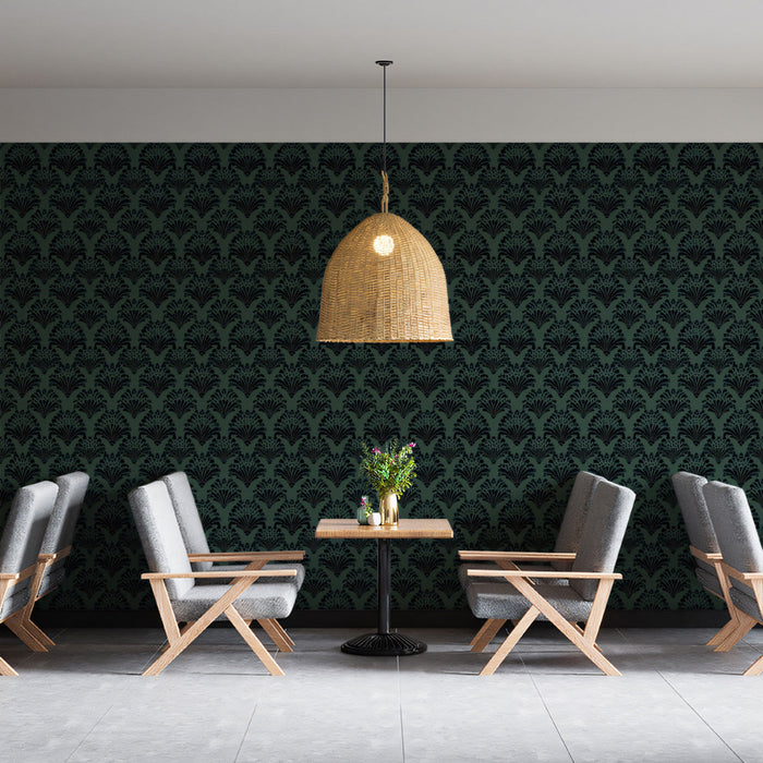 Midnight Botanical Mural Wallpaper | Deep Green Floral Motif With Tropical Luxury