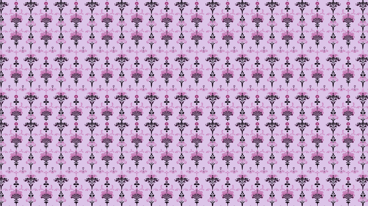 Playful Floral Bloom Mural Wallpaper | Pink and Black Pattern With Whimsical Touches