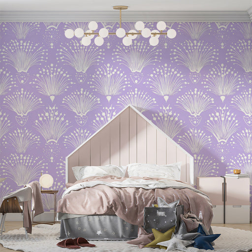 Burst Bloom Mural Wallpaper | Lavender with Creamy Flower Bursts