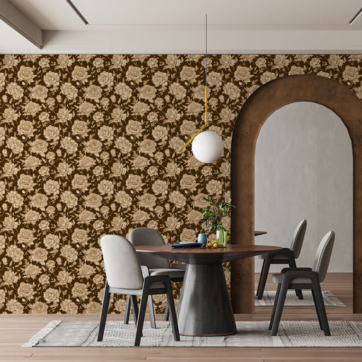 Retro Rose Mural Wallpaper | Brown and Beige Vintage Floral Design