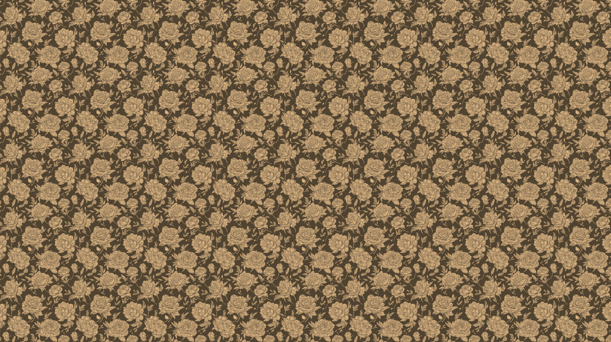 Retro Rose Mural Wallpaper | Olive and Beige Botanical Elegance