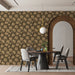 Retro Rose Mural Wallpaper | Olive and Beige Botanical Elegance
