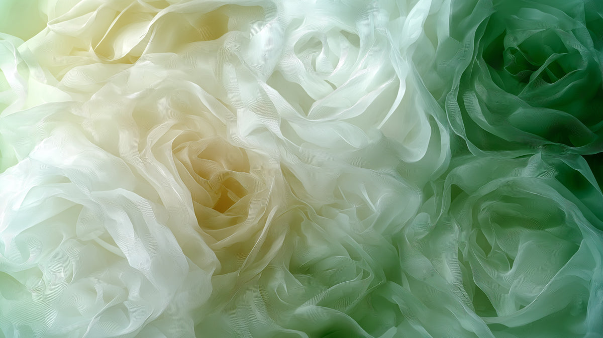 Soft Green and White Rose Mural Wallpaper, Custom Size, Peel & Stick or Premium