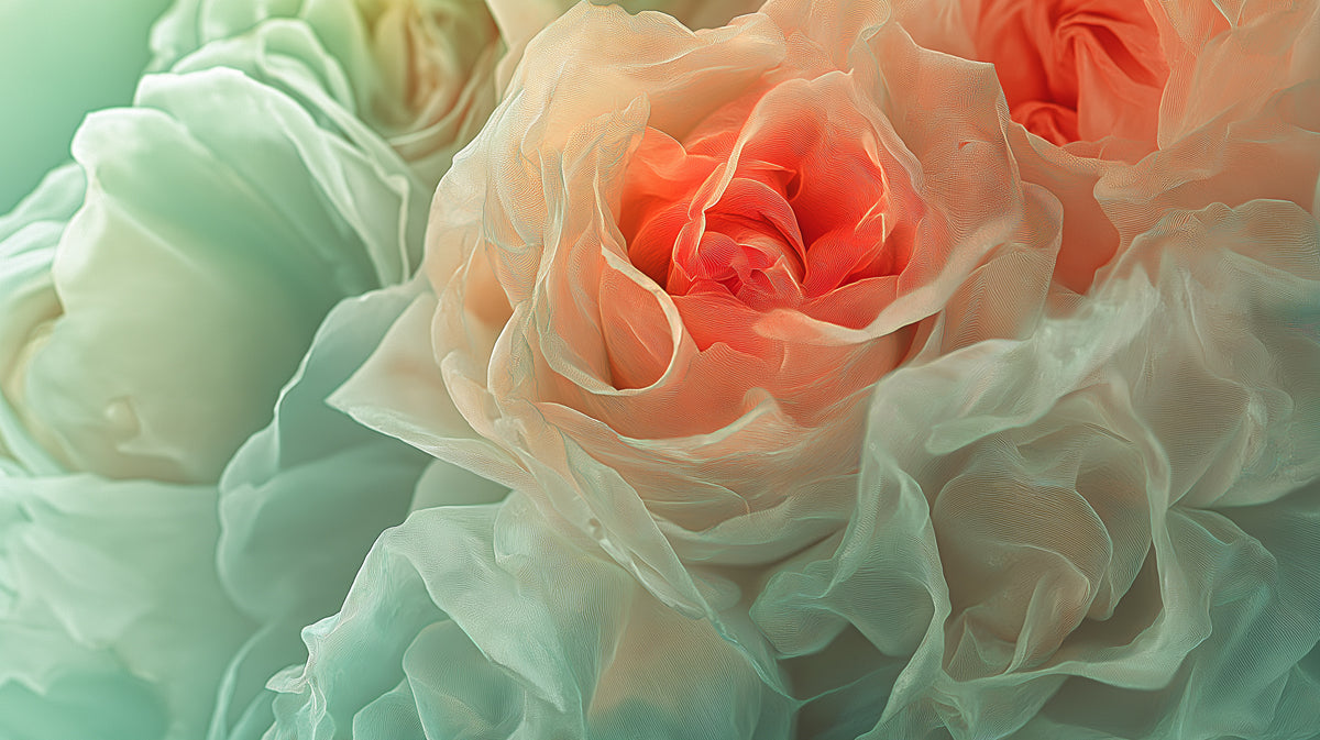 Peach and Mint Rose Mural Wallpaper, Custom Size, Peel & Stick or Premium