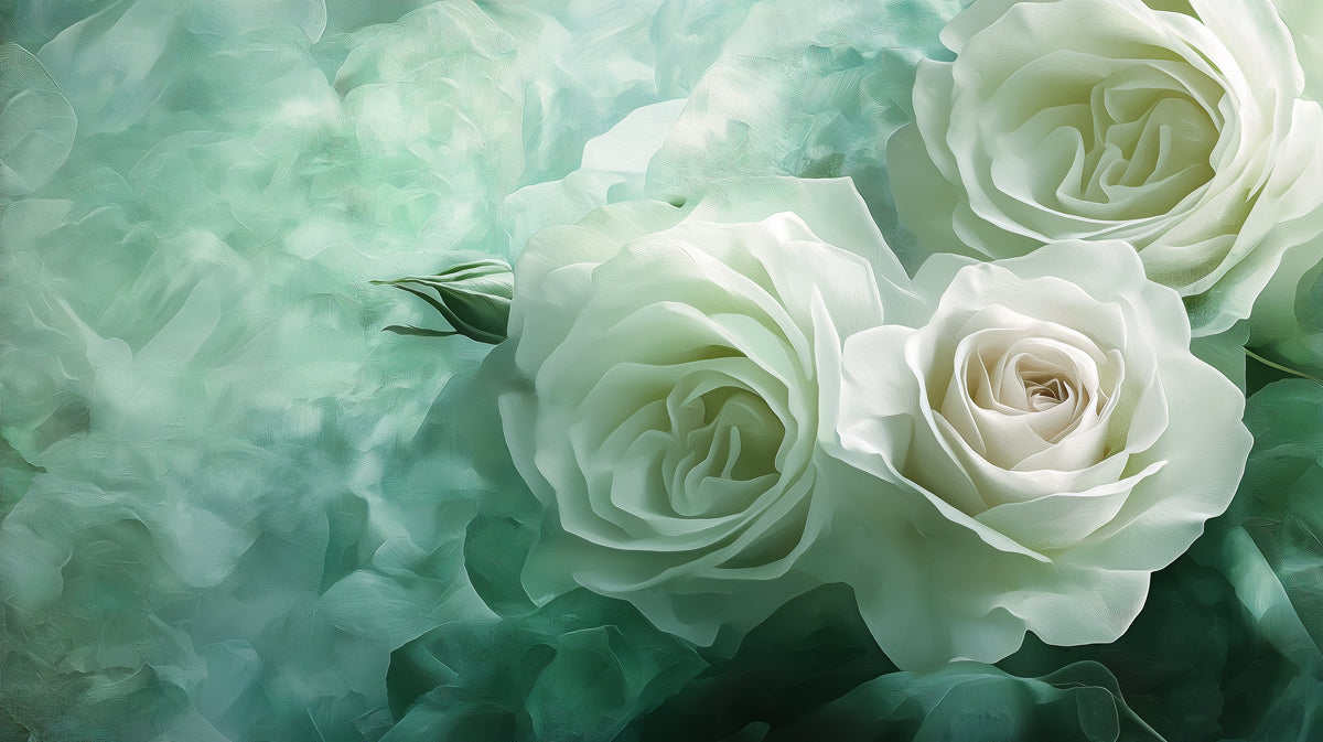 Soft White Rose Mural Wallpaper, Custom Size, Peel & Stick or Premium