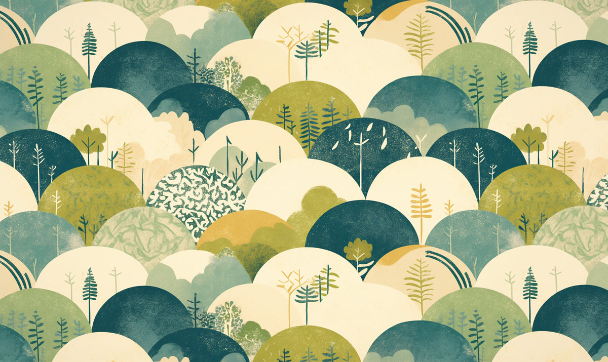 Abstract Forest Hills Mural Wallpaper | Green Yellow Blue and Beige