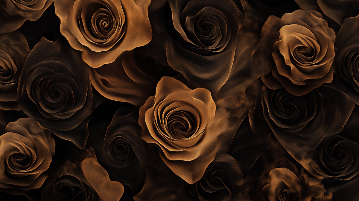 Dark Rose Floral Mural Wallpaper, Artistic Black and Gold Wall Decor, Luxury Botanical Wall Art for Bedroom, Living Room or Bar