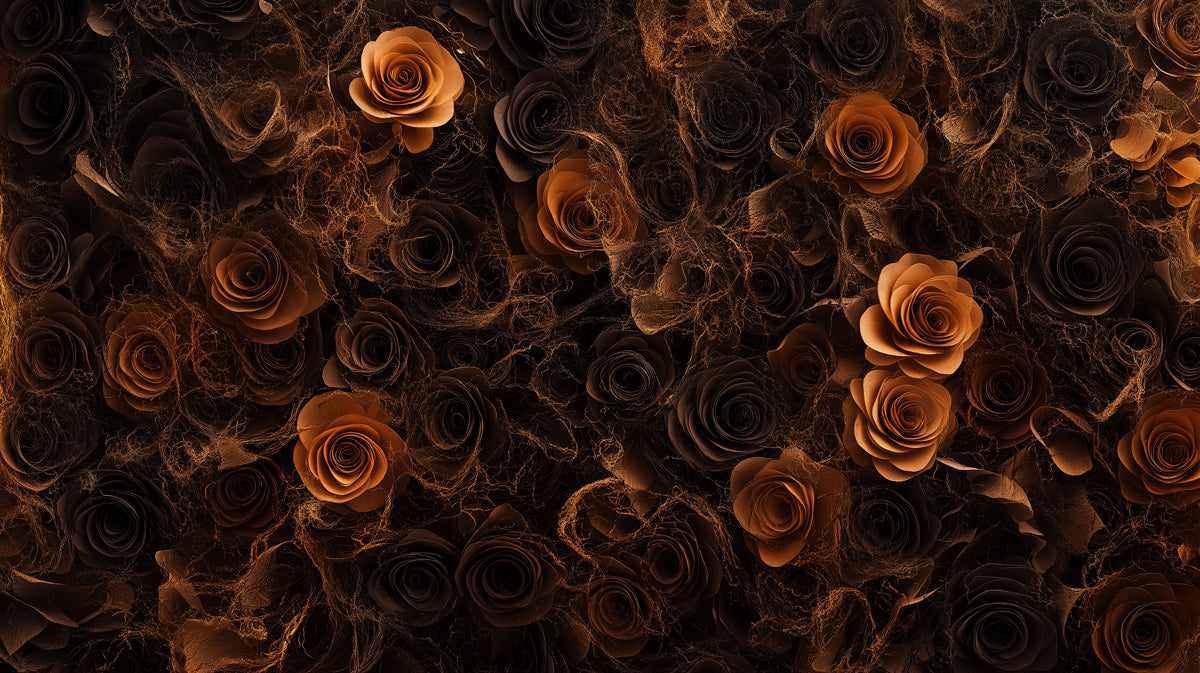 Dark Rose Mural Wallpaper, Luxury Black and Bronze Floral Wall Decor, Dramatic Botanical Art for Bedroom, Living Room, Bar or Hotel