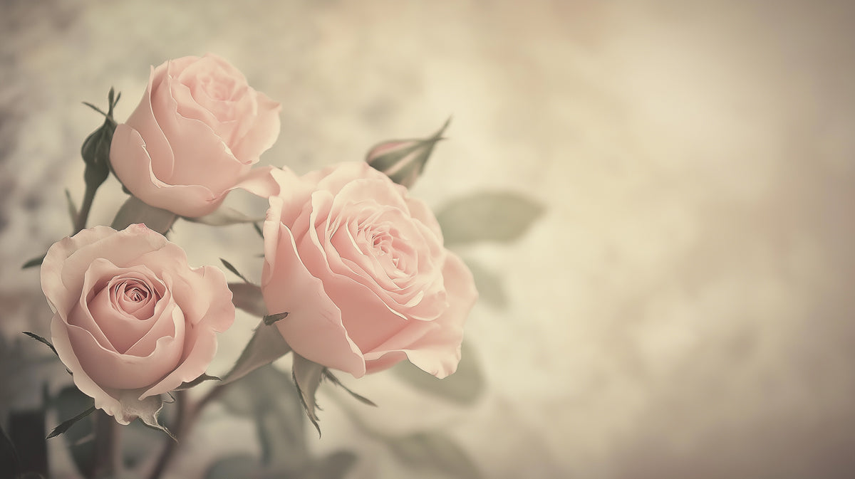 Vintage Soft Pink Rose Mural Wallpaper, Romantic Floral Wall Decor in Warm Pastel Tones, Elegant Botanical Art for Bedroom or Cafe