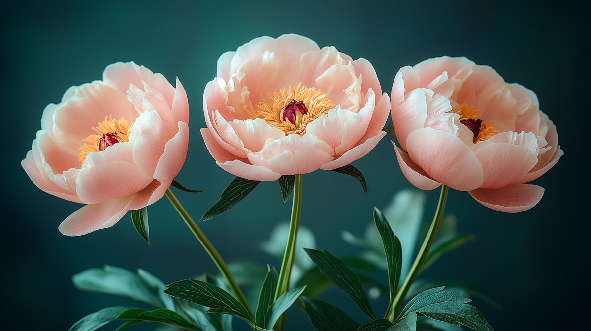 Delicate Peach Peony Mural with Soft Details, Floral Wallpaper, Elegant Modern Wall Art for Bedroom or Living Room