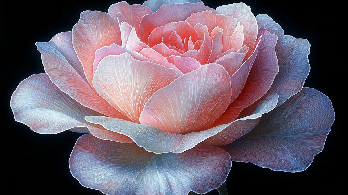 Blue Pink Rose Mural Wallpaper, Large Modern Botanical Wall Art, Dramatic Floral Wall Mural for Bedroom Living Room Accent