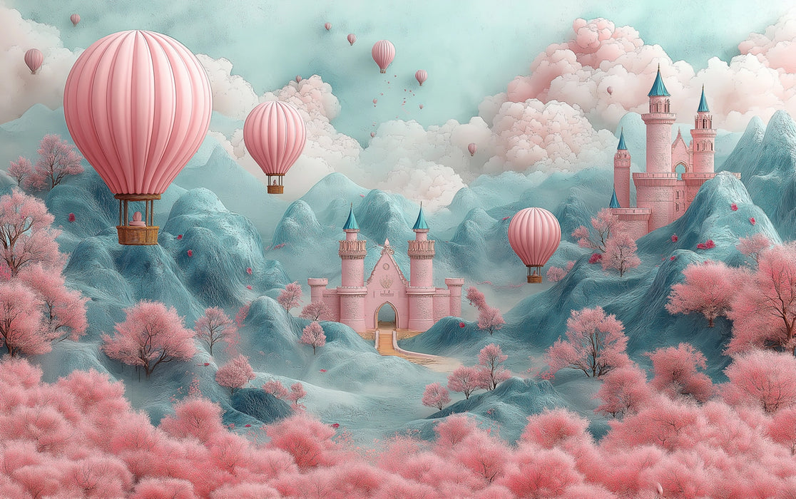 Carta da parati murale Cotton Candy Kingdom | Paesaggio da sogno con castello pastello