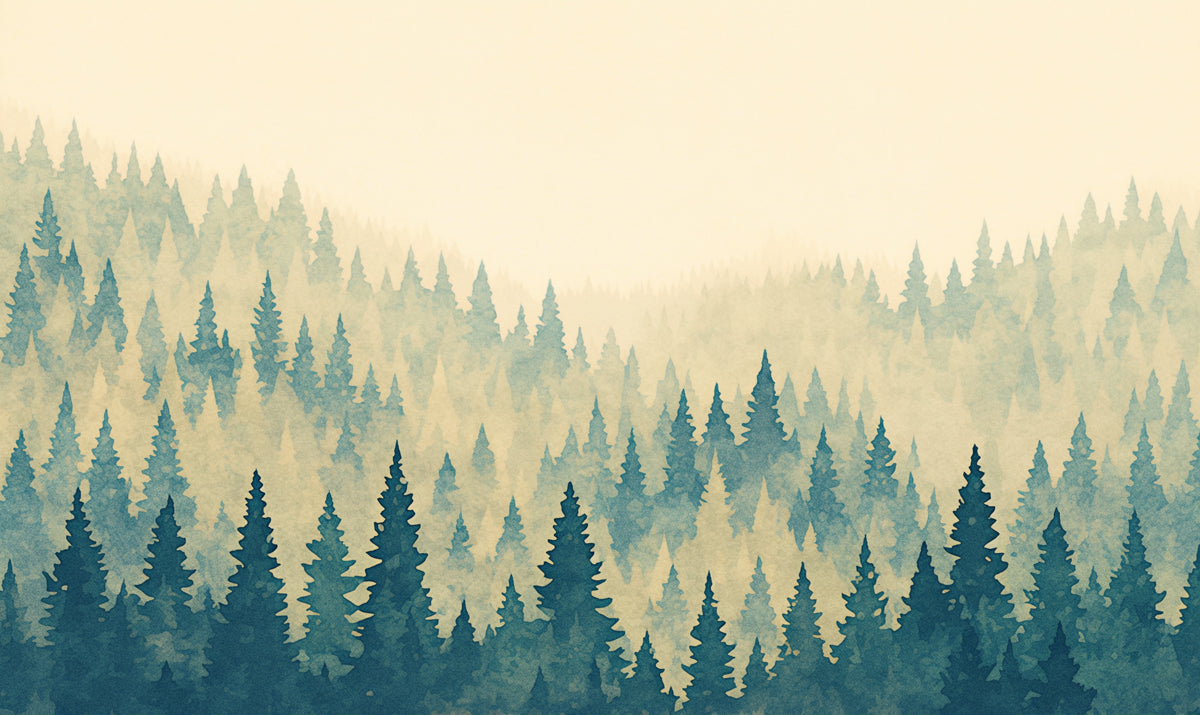 Misty Forest Mural Wallpaper | Green, Blue and Beige Forest -2