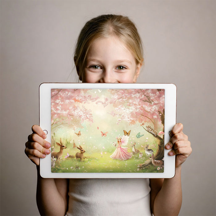 Muro Dipinto di Fata del Giardino | Foresta Leggera di Fantasia con Cervi e Fiori