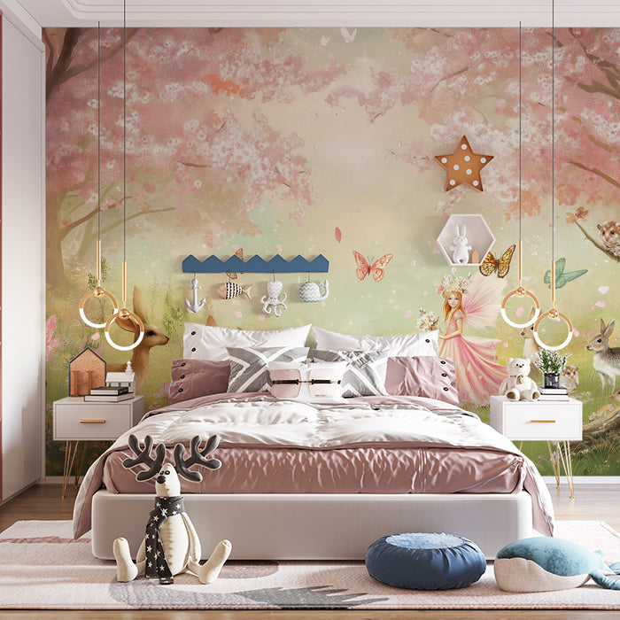 Muro Dipinto di Fata del Giardino | Foresta Leggera di Fantasia con Cervi e Fiori