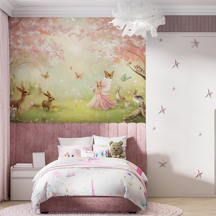 Muro Dipinto di Fata del Giardino | Foresta Leggera di Fantasia con Cervi e Fiori