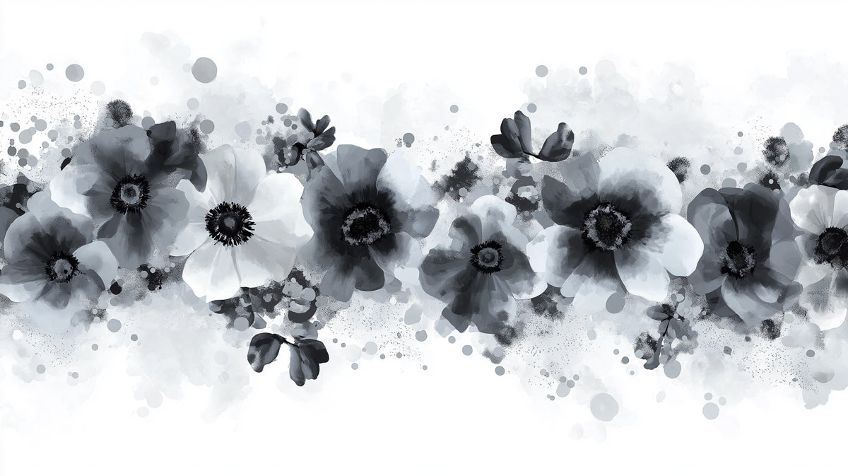 Watercolor Ink Floral Wallpaper | Abstract Monochrome Peonies on White