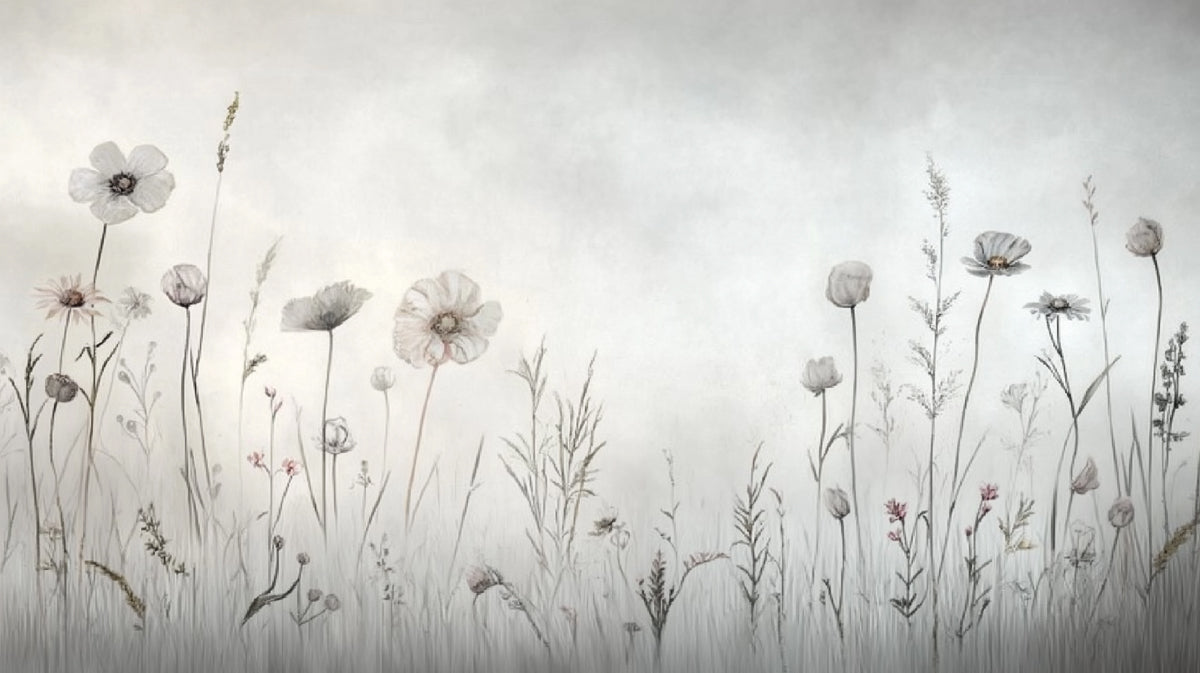 Wild Meadow Floral Mural | Soft Neutral Field Flowers with Vintage Look