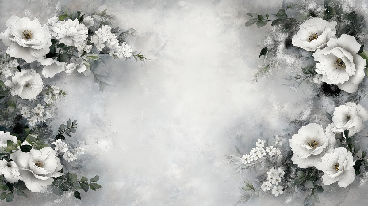 Elegant White Floral Frame Wallpaper | Romantic Watercolor Garden Design