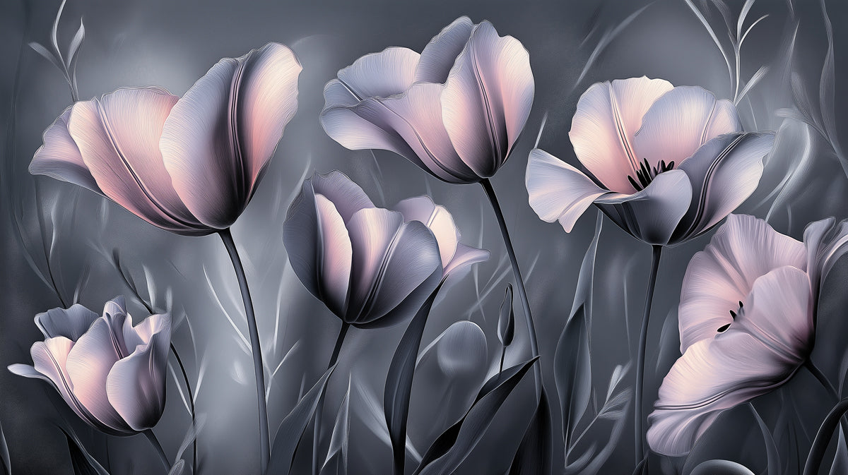 Moody Pink Tulip Mural | Dramatic Night Garden with Blush Accents