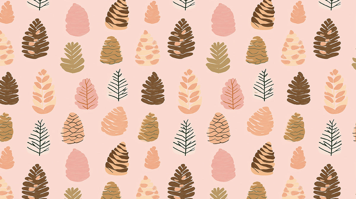 Soft Blush Leaf Pattern Wallpaper | Hand-Drawn Botanical Repeat on Pink Background