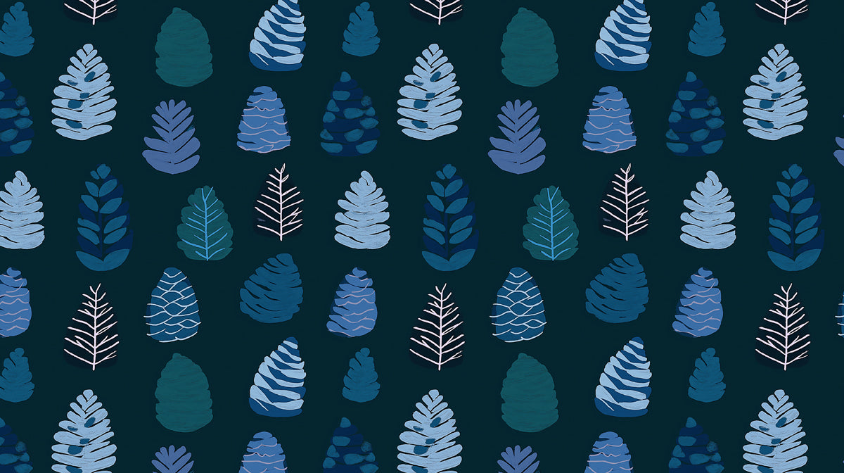 Blue Woodland Leaf Pattern Wallpaper | Small Botanical Motifs on Deep Background