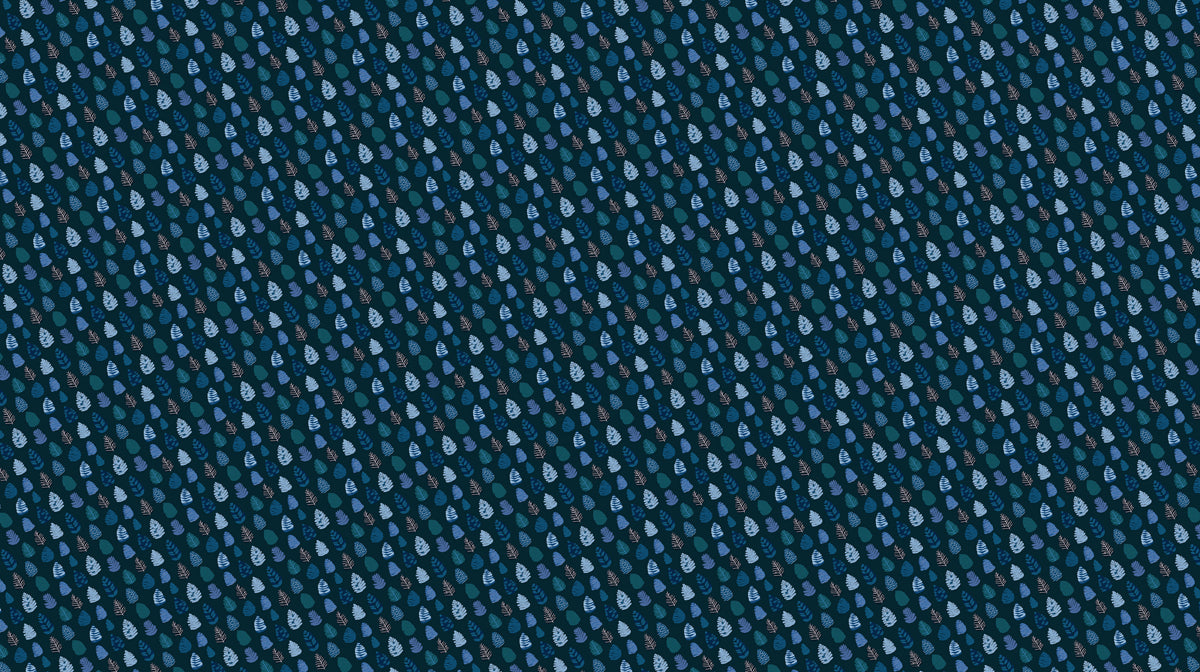Midnight Micro Leaf Wallpaper | Dense Hand-Drawn Botanical Pattern in Cool Tones