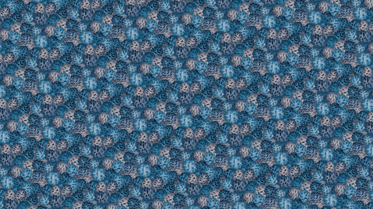 Misty Petal Field Wallpaper | Dense Blue Floral Repeat with Gradient Effects