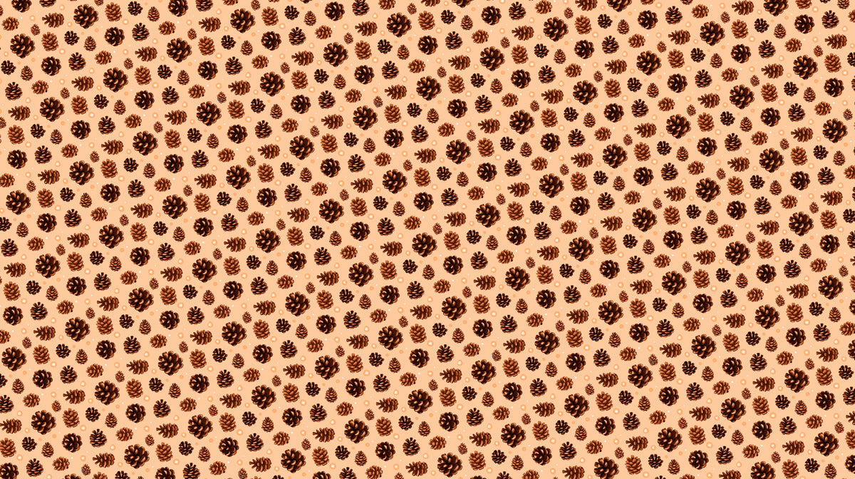 Mini Brown Pinecones on Soft Peach | Fine Repeat Rustic Wallpaper