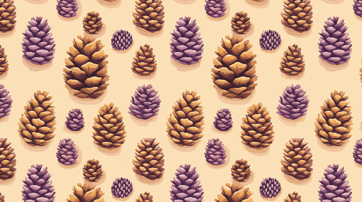 Pigne dorate e viola su crema | Decorazioni giocose in stile bosco