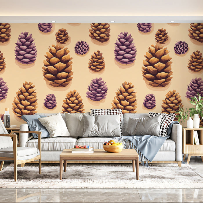 Pigne dorate e viola su crema | Decorazioni giocose in stile bosco
